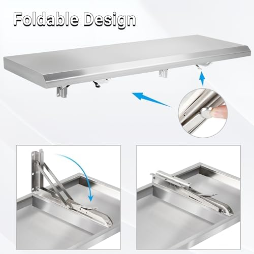 Folding Concession Shelf 48x18 Stainless Steel Serving Rack
