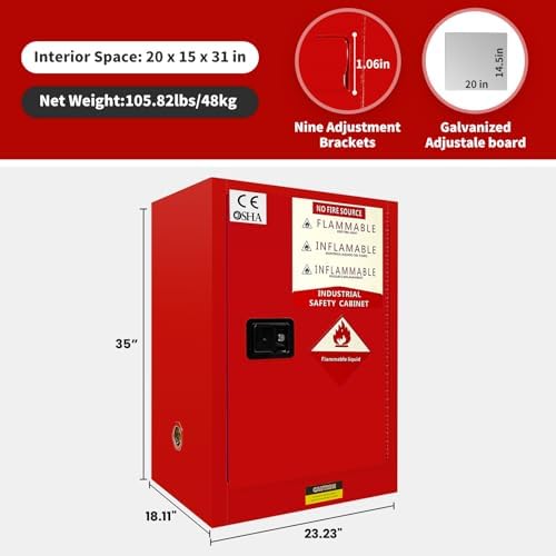 24 Gallon Flammable Cabinet Red 35H x 23W x 182D