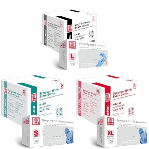 Basic Medical Vinyl and Nitrile Exam Gloves - Latex-Free Powder-Free Xtra Large Case of 1000