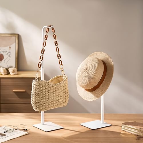 2 Pcs Purse Holder Handbag Display Stand Adjustable Hook Stand for Tabletop Closet Desk Retail Use White