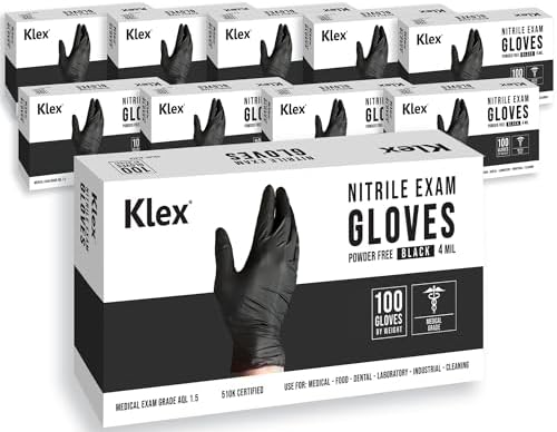 Klex Nitrile Exam Gloves - 1000 Count Black Medical Grade Powder Free Latex Free