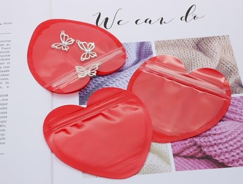 PPhtony Heart Shaped Jewelry Packaging Bags 50PCS Red