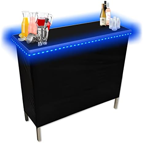 PARTYPONG Folding Portable Party Bar with LED Lights Black Hawaiian Skirts Storage and Carry Case