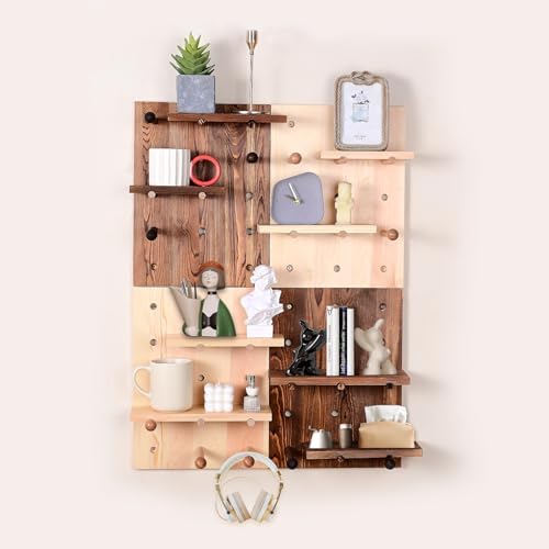 Serene Plum Perforated Wood Pegboard Wall Shelf 2 Sets Charcoal-Grilled Color