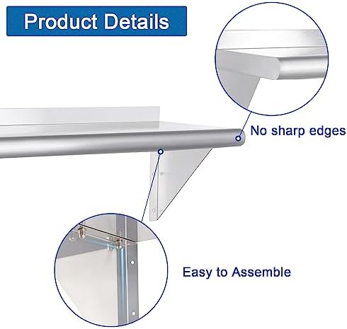 HARDURA 12x24 Stainless Steel Wall Shelf 210lb