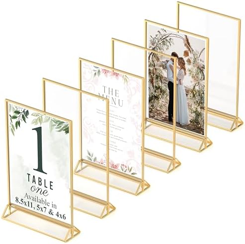 Gold Picture Frames Double-Sided 6-Pack 85x11 Acrylic Table Number Holders