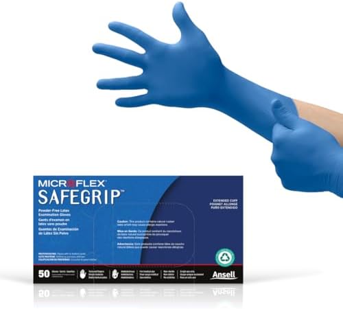 Ansell Microflex SafeGrip SG-375 Disposable Latex Gloves Medium Blue Box of 50