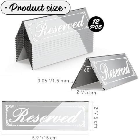 12 Pcs 6x2 Inch Silver Mirrored Table Signs
