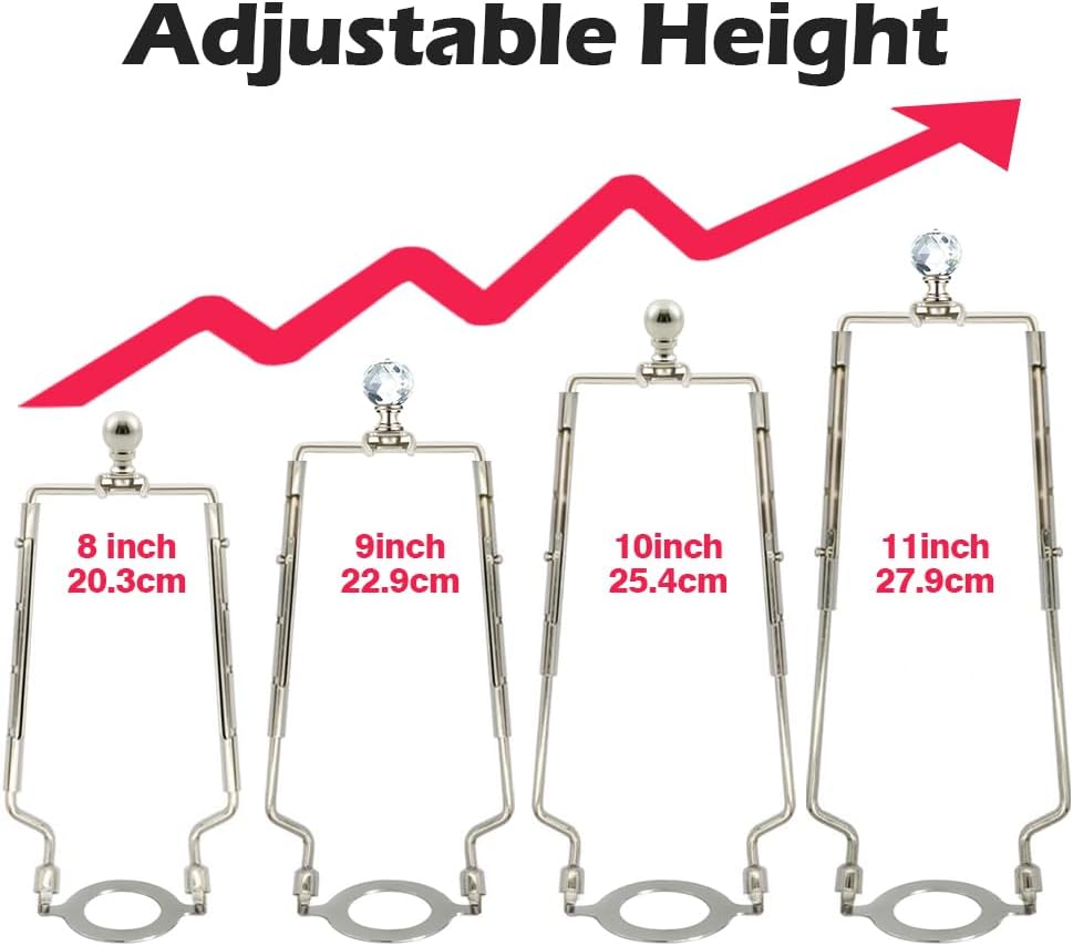 8-9-10-11 Inch Nickel Lamp Harp Holder Adjustable Height Harp Kit with Crystal Metal Finial