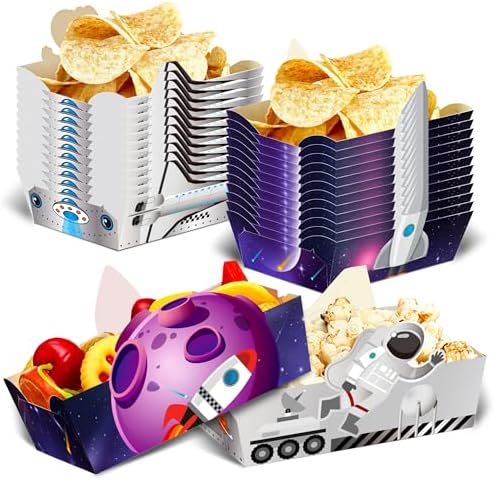 24Pcs Space Themed Paper Food Trays - Rocket and Astronaut Serving Bowls