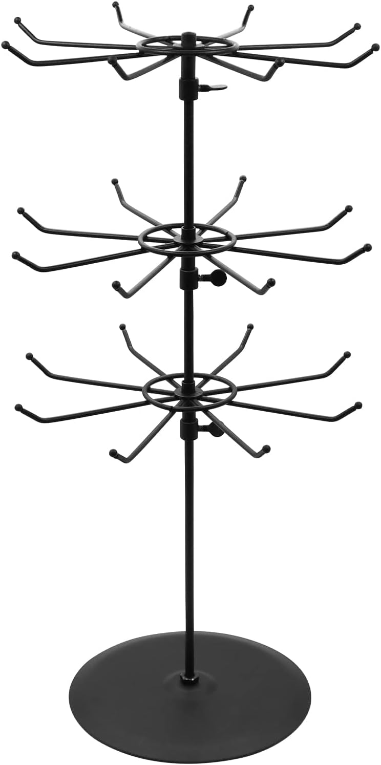 Medium Duty Adjustable Three Tier Counter Top Spinner Display Stand Black