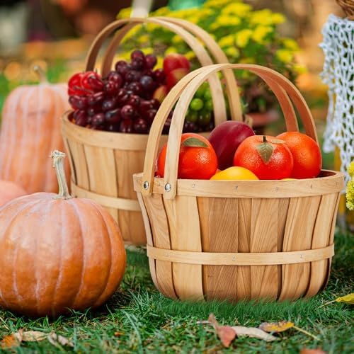 Marsui 16 Pcs Large Wooden Apple Basket 11x65 Wicker Fruit Bushel Baskets with Handle