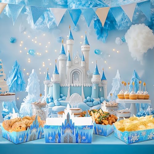 24Pcs Snowflake Paper Food Trays for Winter Wonderland Parties