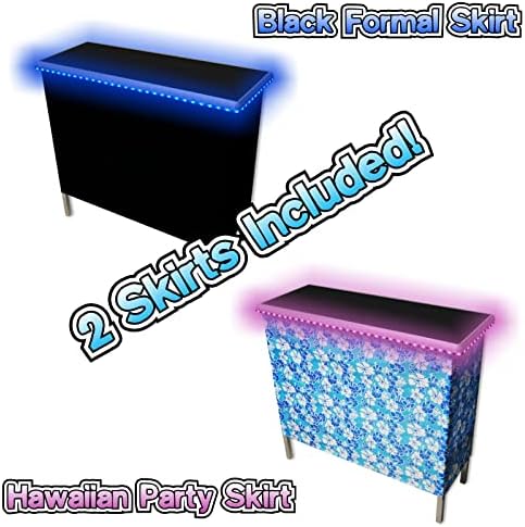 PARTYPONG Folding Portable Party Bar with LED Lights Black Hawaiian Skirts Storage and Carry Case
