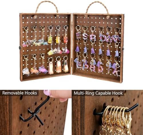 MOOCA 2 Panel Pegboard Jewelry Display Organizer with 48 Hooks and Rope Handle