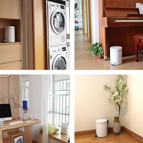 5L Round Step Trash Can with LidMini Metal Wastebasket for Home Office Car