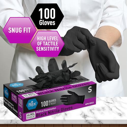MED PRIDE Black Nitrile Gloves 5 Mil Non-Latex 100 Count