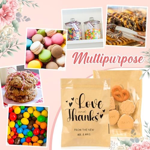 100 Pcs Clear Wedding Cookie Bags with Thank You Kraft Paper