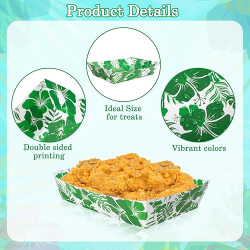 50pcs Hibiscus Luau Party Food Trays - Aloha Themed Disposable Serving Supplies