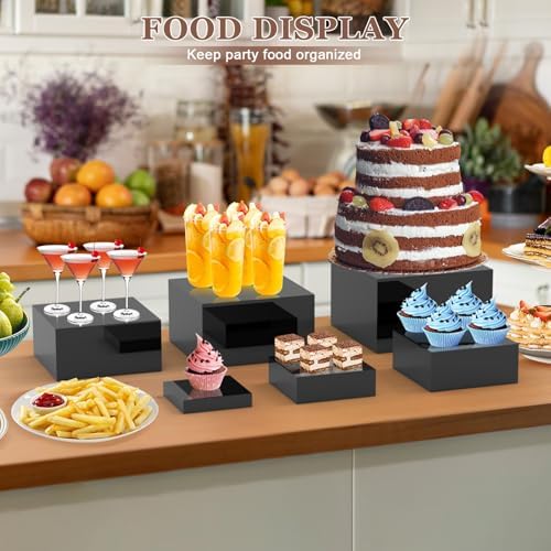 6 Pcs Buffet Risers with Hollow Bottoms Black Set