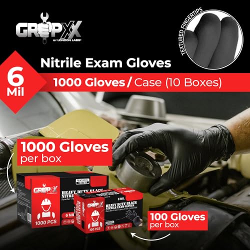 Heavy Duty 6 Mil Black Nitrile Gloves - Bulk Case of 1000