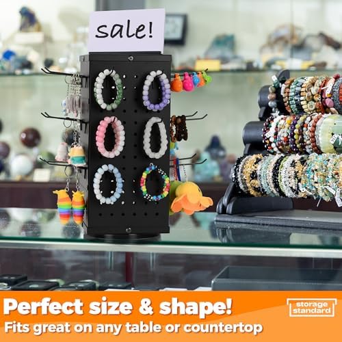 Rotating Pegboard Display Stand with 24 Hooks - 4-Sided Organizer for Jewelry and Accessories
