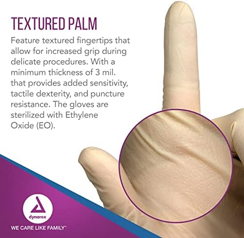 Dynarex Powder-Free Sterile Latex Exam Gloves Medium 1 Case - 8 Boxes of 50 Pairs