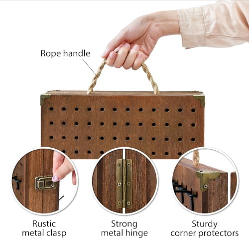MOOCA 2 Panel Pegboard Jewelry Display Organizer with 48 Hooks and Rope Handle