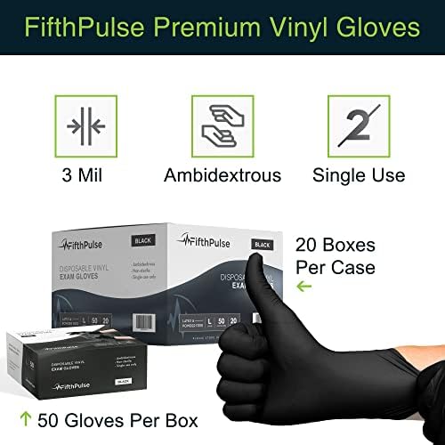 FifthPulse Black Vinyl Disposable Gloves
