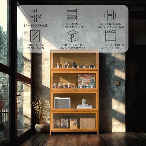 SAADHGG Curio Display Cabinet with Acrylic Glass Door Four Layer Storage Shelves