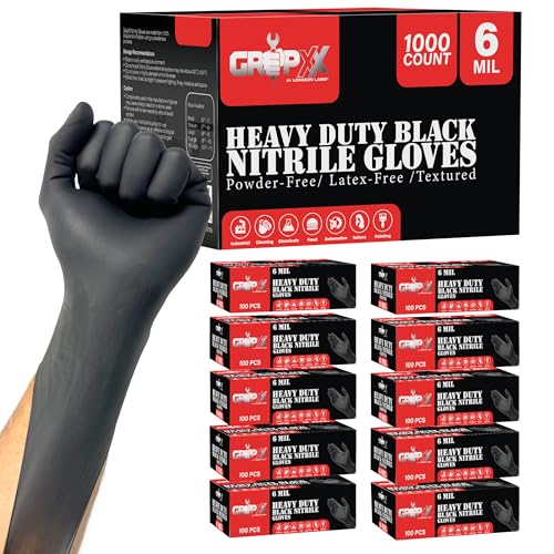 Heavy Duty 6 Mil Black Nitrile Gloves - Bulk Case of 1000