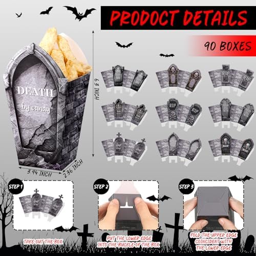 Weekgrat 90 Pcs Halloween Popcorn Boxes with Tombstone Designs