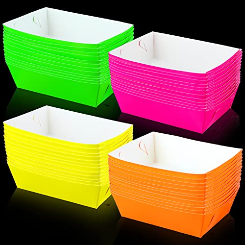 Hoolerry 48 Pcs Neon Glow Food Trays for Parties
