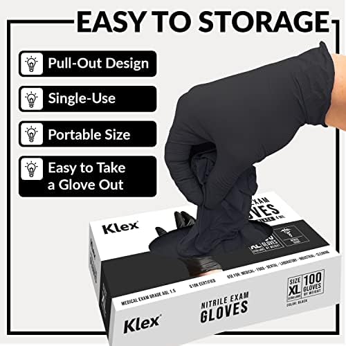 Klex Nitrile Exam Gloves - 1000 Count Black Medical Grade Powder Free Latex Free