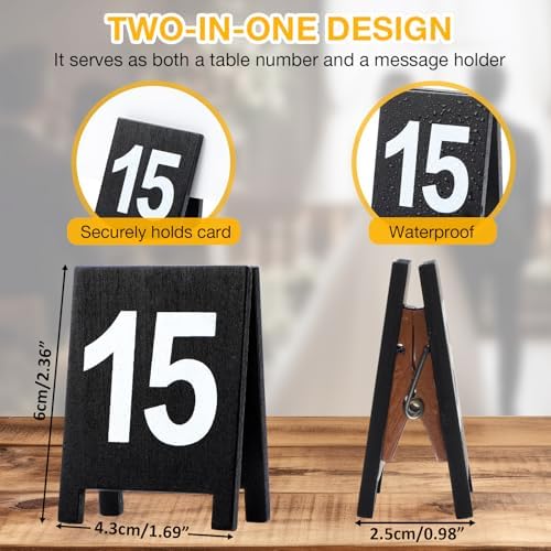 25 Pcs Black Double-Sided Wooden Table Numbers Holders