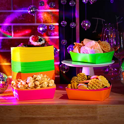 Hoolerry 48 Pcs Neon Glow Food Trays for Parties
