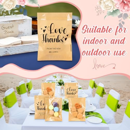 100 Pcs Clear Wedding Cookie Bags with Thank You Kraft Paper
