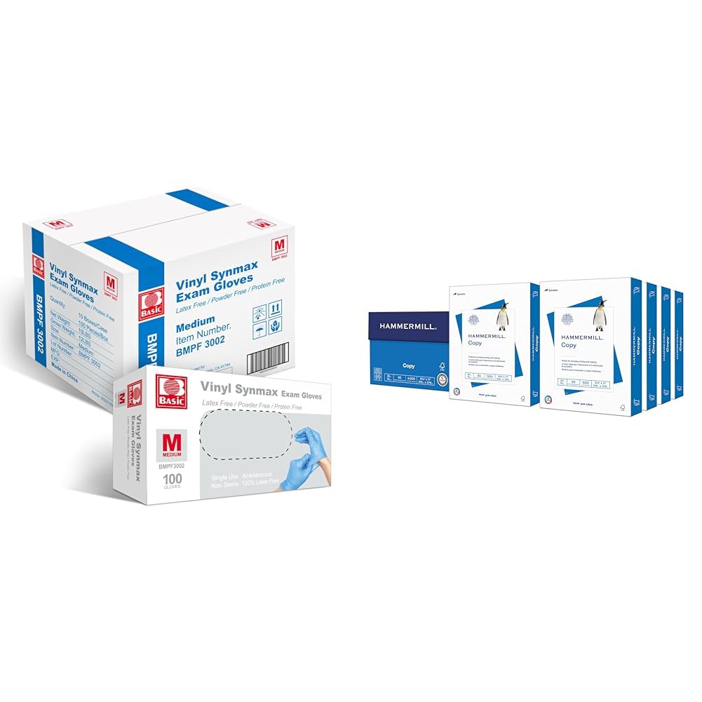 Basic Medical Vinyl Exam Gloves 1000 Count Hammermill Paper 4000 Sheets