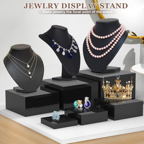 6 Pcs Buffet Risers with Hollow Bottoms Black Set