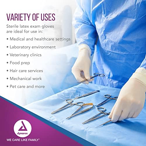 Dynarex Powder-Free Sterile Latex Exam Gloves Medium 1 Case - 8 Boxes of 50 Pairs