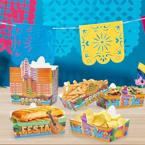 24 Pcs Mexican Theme Disposable Food Trays for Snacks and Parties