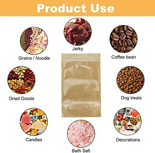 BEISHIDA Reusable Self-Sealing Ziplock Pouches 5x8 Inch Pack of 50 Kraft Brown