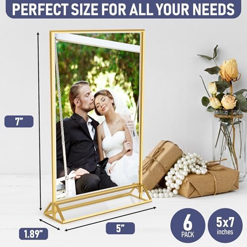 Gold Picture Frames Double-Sided 5x7 Clear Easel Stand 6-Pack