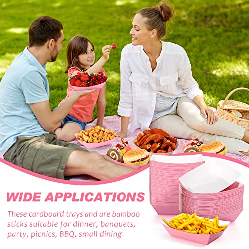 Yinkin 100 Pcs Pink Kraft Paper Food Trays Boat for Tacos and Snacks