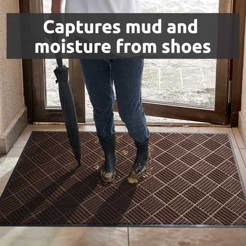 COCOER Heavy Duty Entryway Floor Mat 3 X 5 Brown