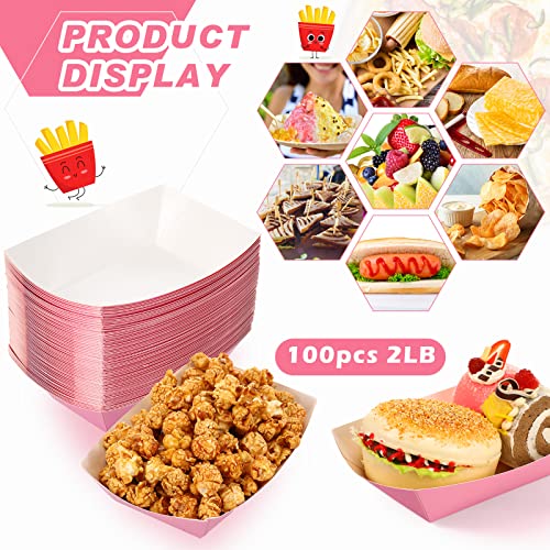 Yinkin 100 Pcs Pink Kraft Paper Food Trays Boat for Tacos and Snacks
