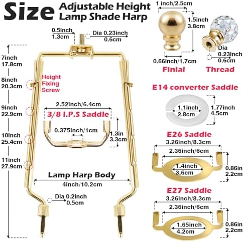 8 9 10 11 Inch Gold Lamp Harp Holder