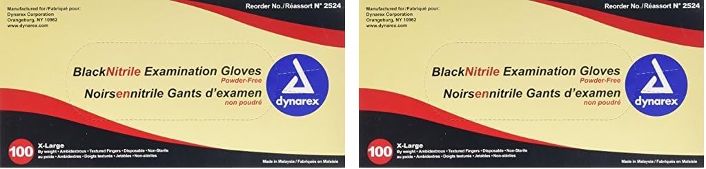 Dynarex Nitrile Exam Gloves Black X-Large 100 Count