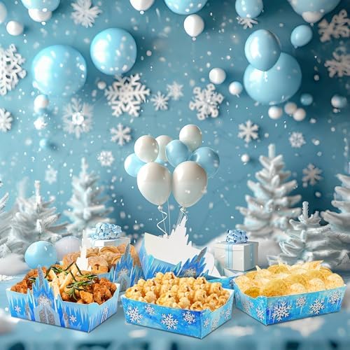24Pcs Snowflake Paper Food Trays for Winter Wonderland Parties