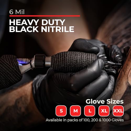 Heavy Duty 6 Mil Black Nitrile Gloves - Bulk Case of 1000